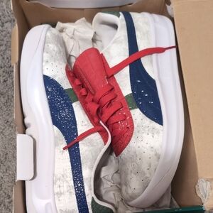 Puma White Sneakers with Blue and Red Highlights